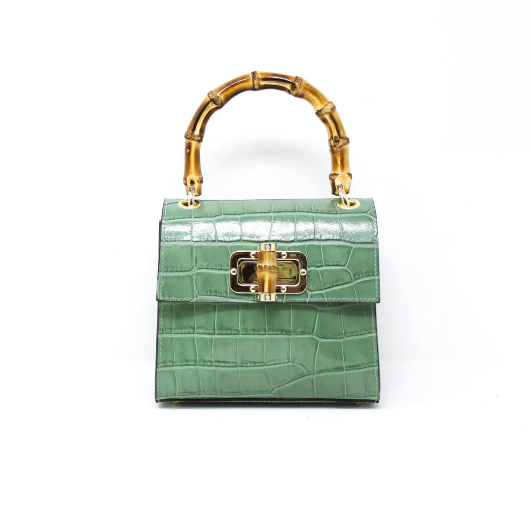 Bamboo Handle Leather Bag - Mint