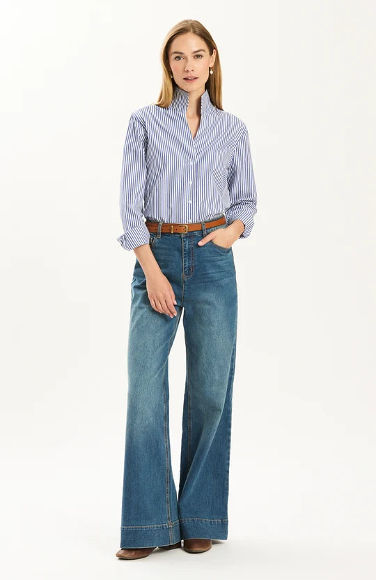 Tyler Boe Natalie Sateen Shirt | Cobalt Stripe