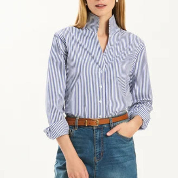 Tyler Boe Natalie Sateen Shirt | Cobalt Stripe