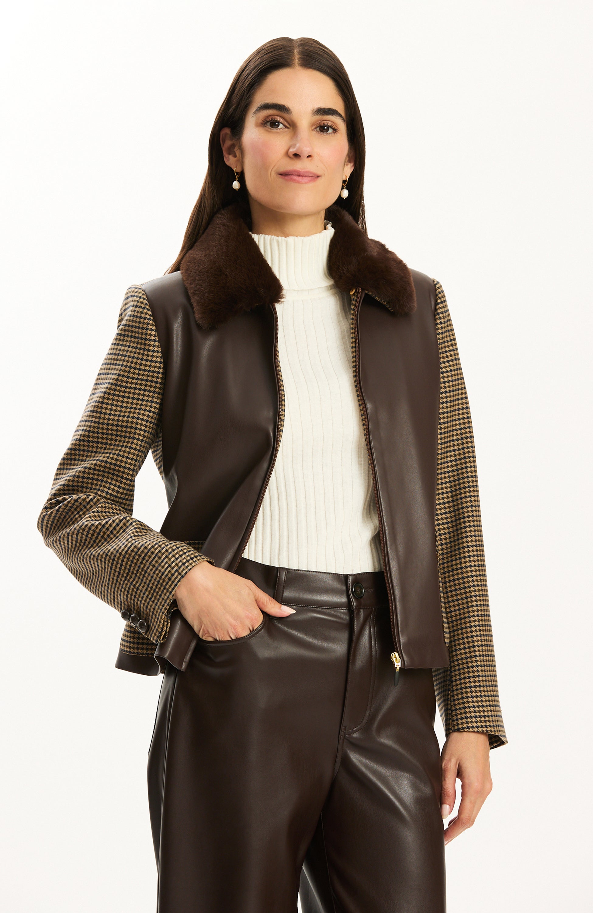 Tyler Böe Lucy Mixed Media Jacket - Dark Brown