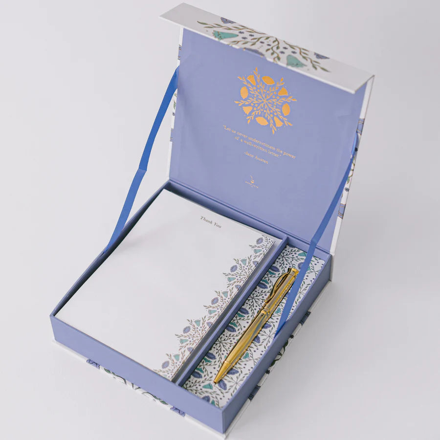 Folk Pattern Luxury Stationery Set | Green/Blue