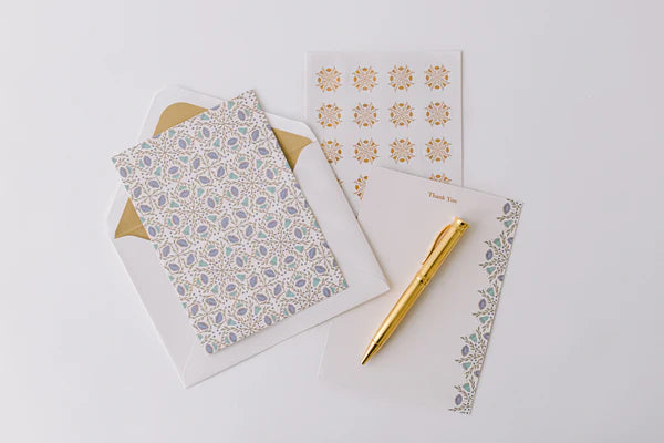 Folk Pattern Luxury Stationery Set | Green/Blue