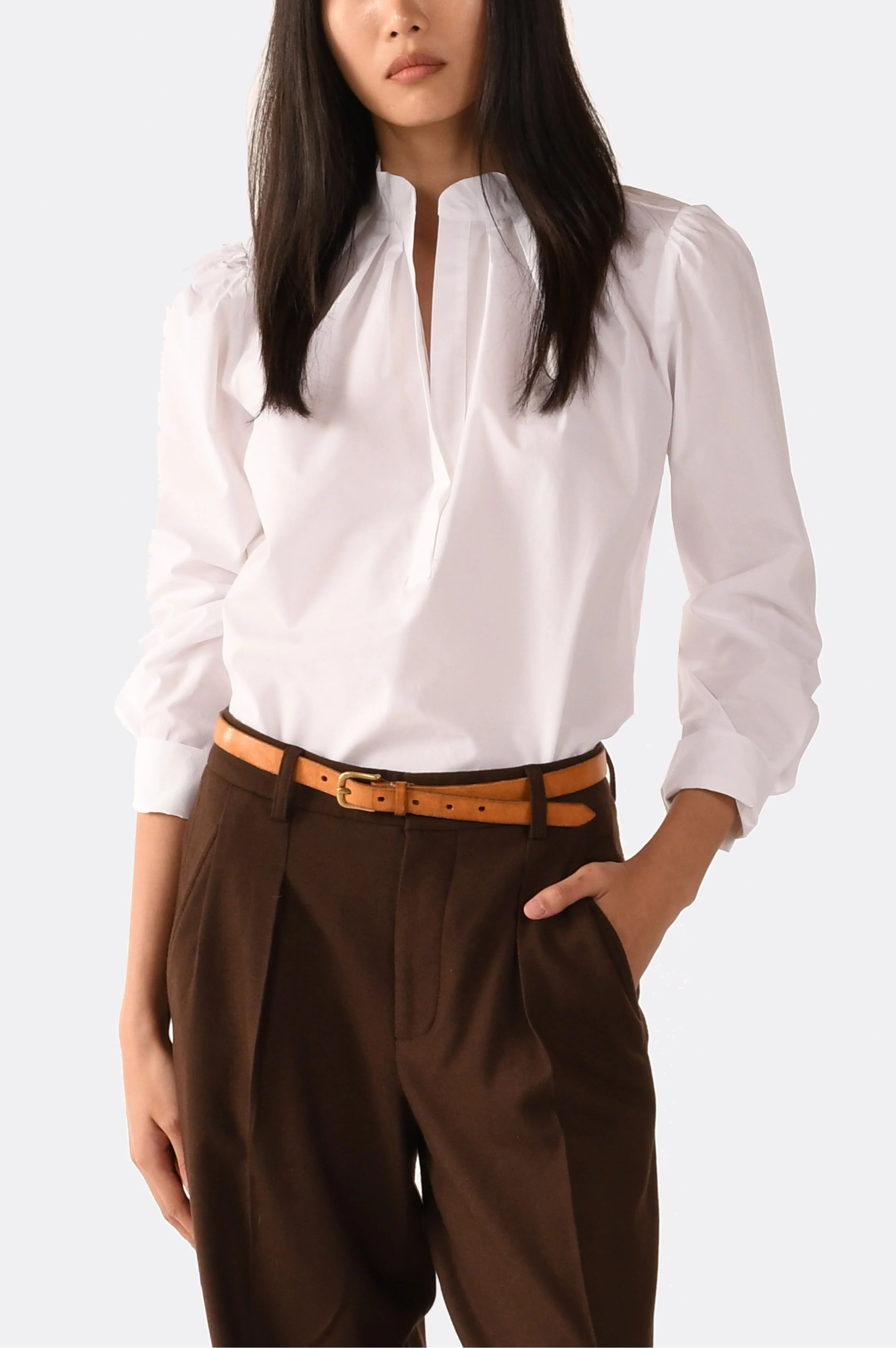 CISSA  Pleated Shoulder Shirt - Optic White or Navy