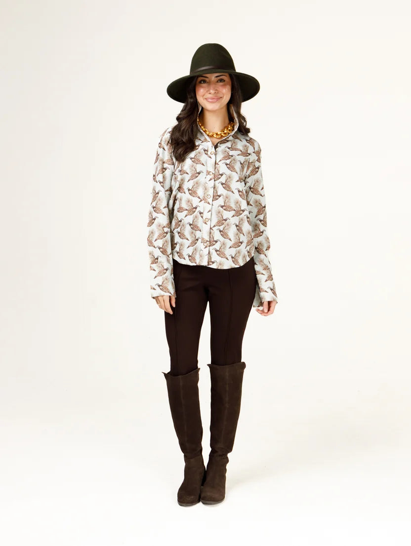 Holly Shae Liz Stripe Top | Field & Quail Mini Brown on Green Field