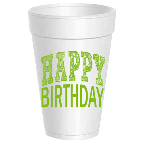 Happy Birthday Styrofoam Cups - Lime
