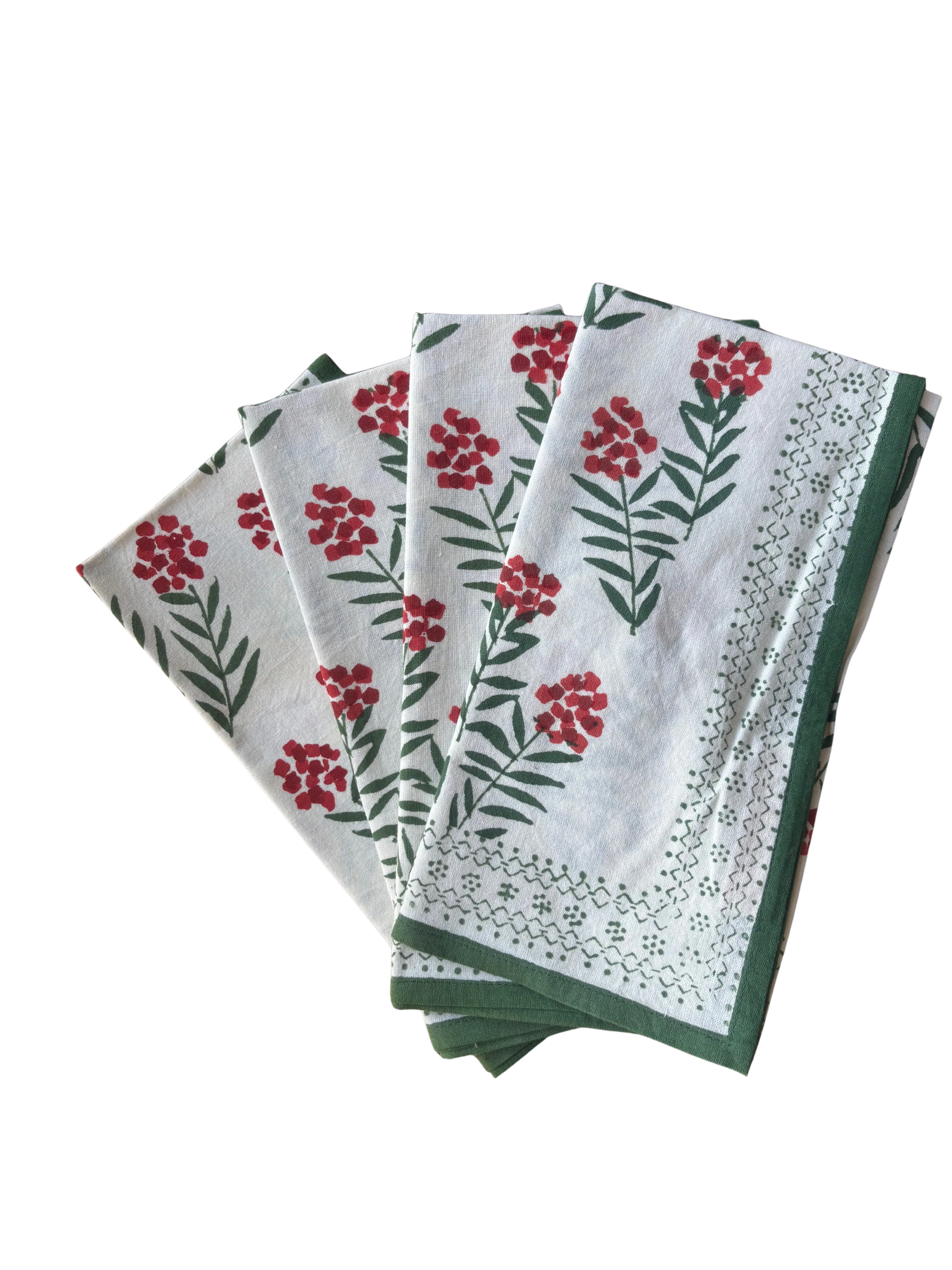 Pomegranate Phlox Red and Green Napkin Set of 4