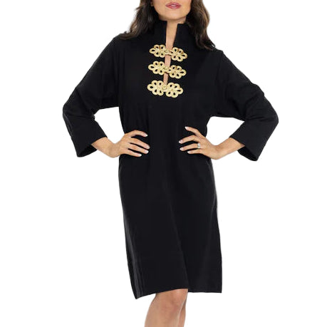 Holly Shae Arden Dress - Black Ponte with Gold Frog Closure
