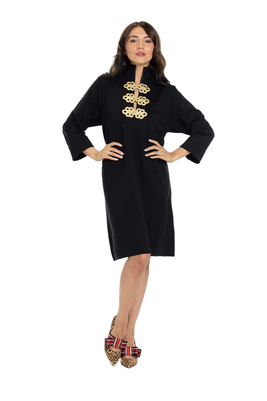 Holly Shae Arden Dress - Black Ponte with Gold Frog Closure