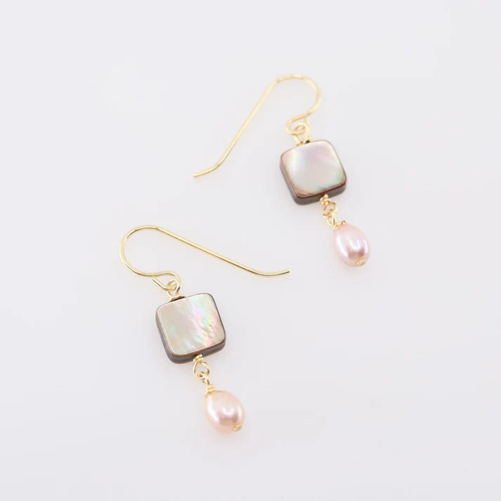 J. Mills Earrings Mocha Abalone with Pink Pearl Drop