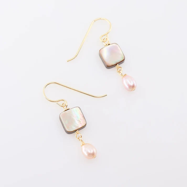 J. Mills Earrings Mocha Abalone with Pink Pearl Drop