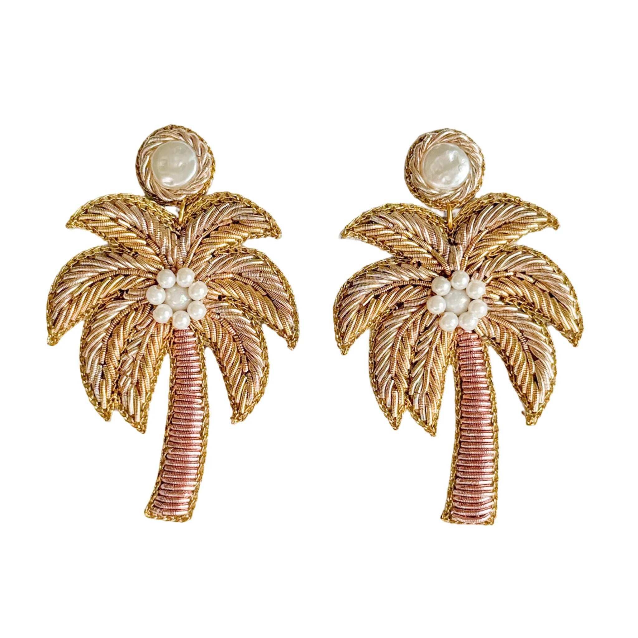 Gold Palm Tree Beaded Earrings