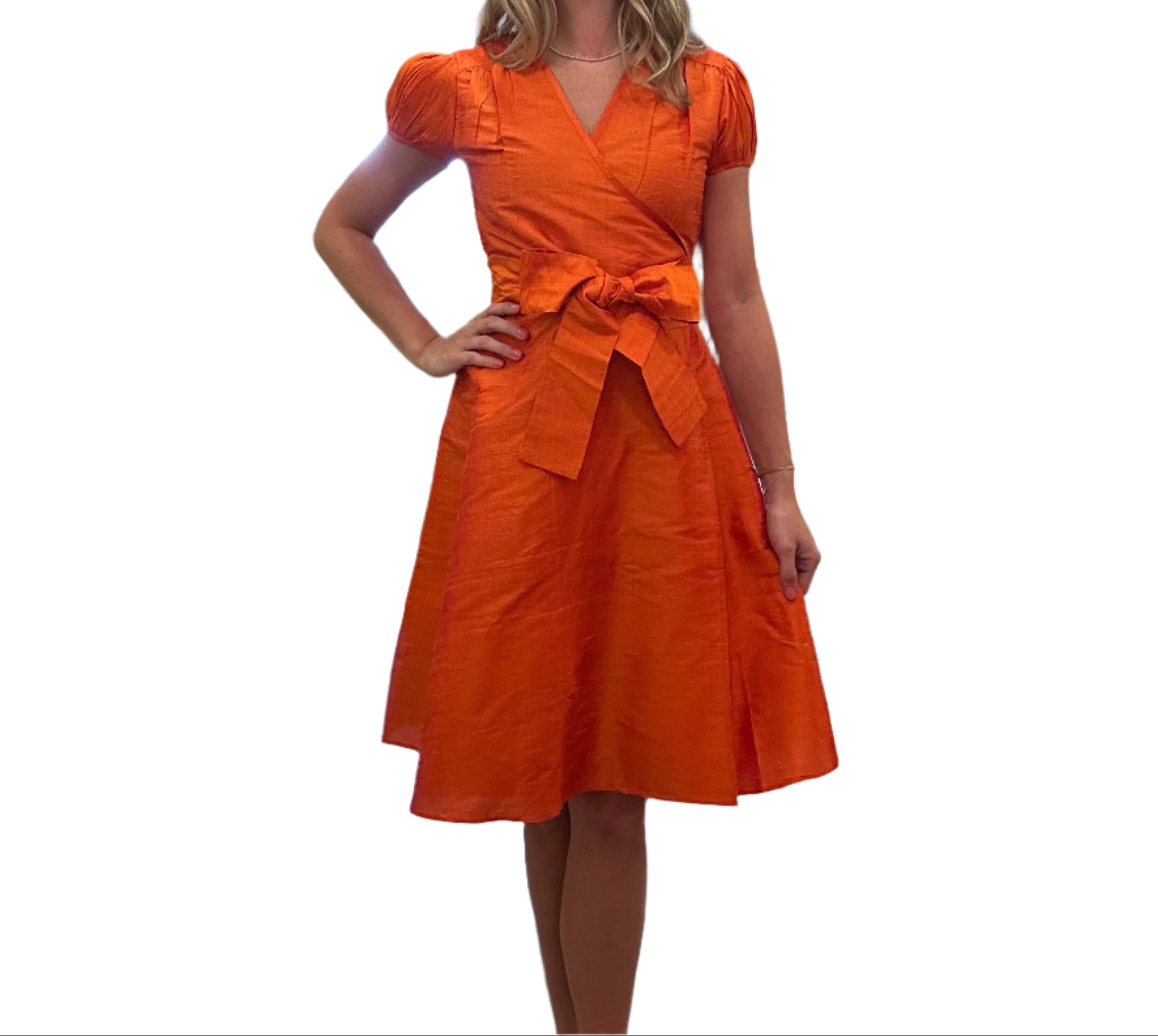 Silk Wrap Dress - Orange