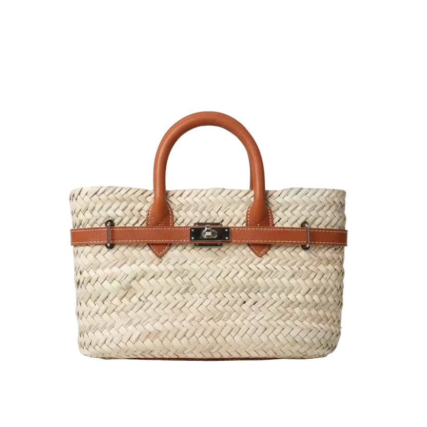 Classic Designer Inspired Straw Tote/Orange