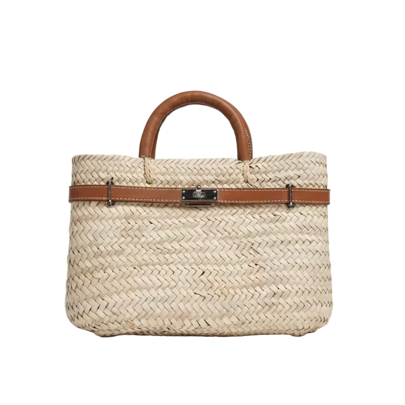 Classic Designer Inspired Straw Tote/Natural