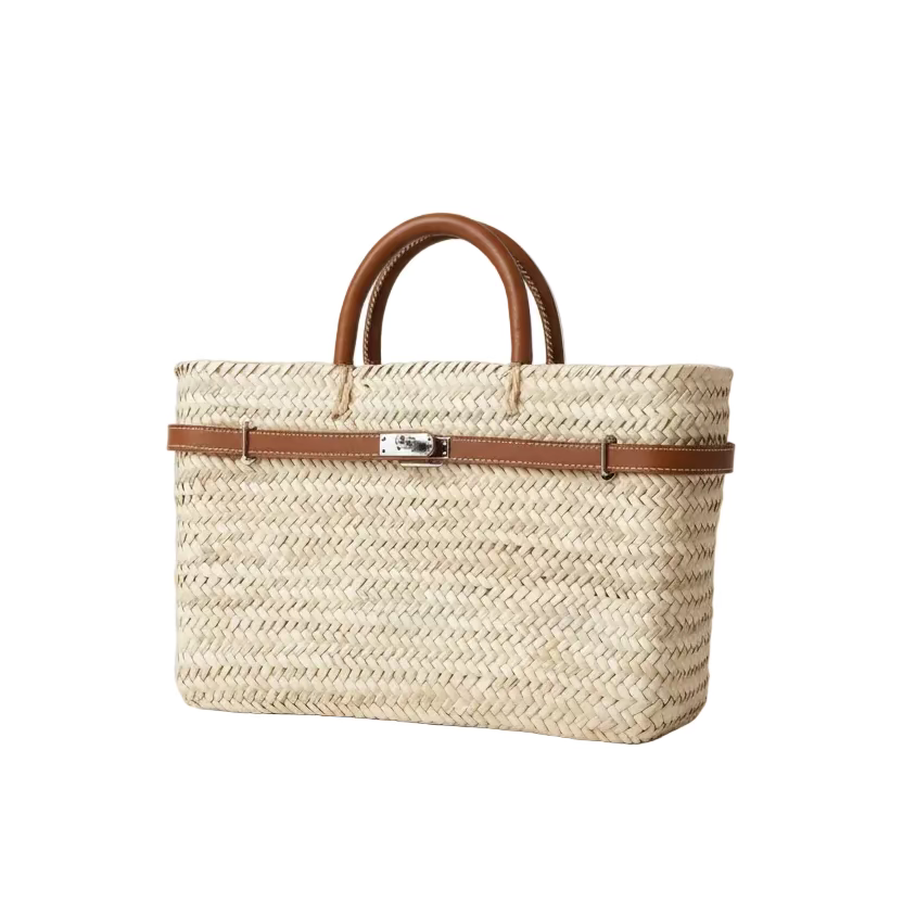 Classic Designer Inspired Straw Tote/Natural