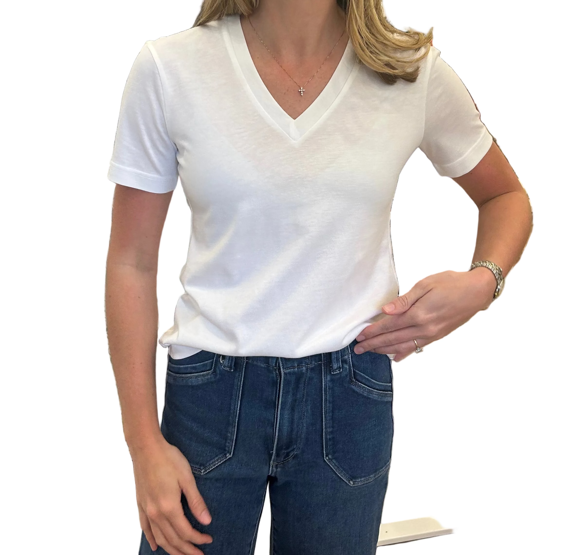 CIRCOLO V Neck Shirt Slim Jersey - White