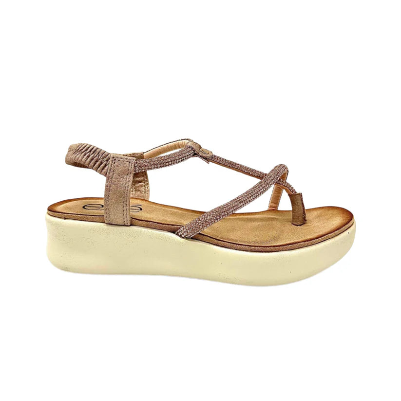 Metallic Wedge Sandal - Nude
