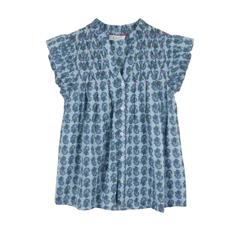 Flutter Sleeve Blue Floral Top
