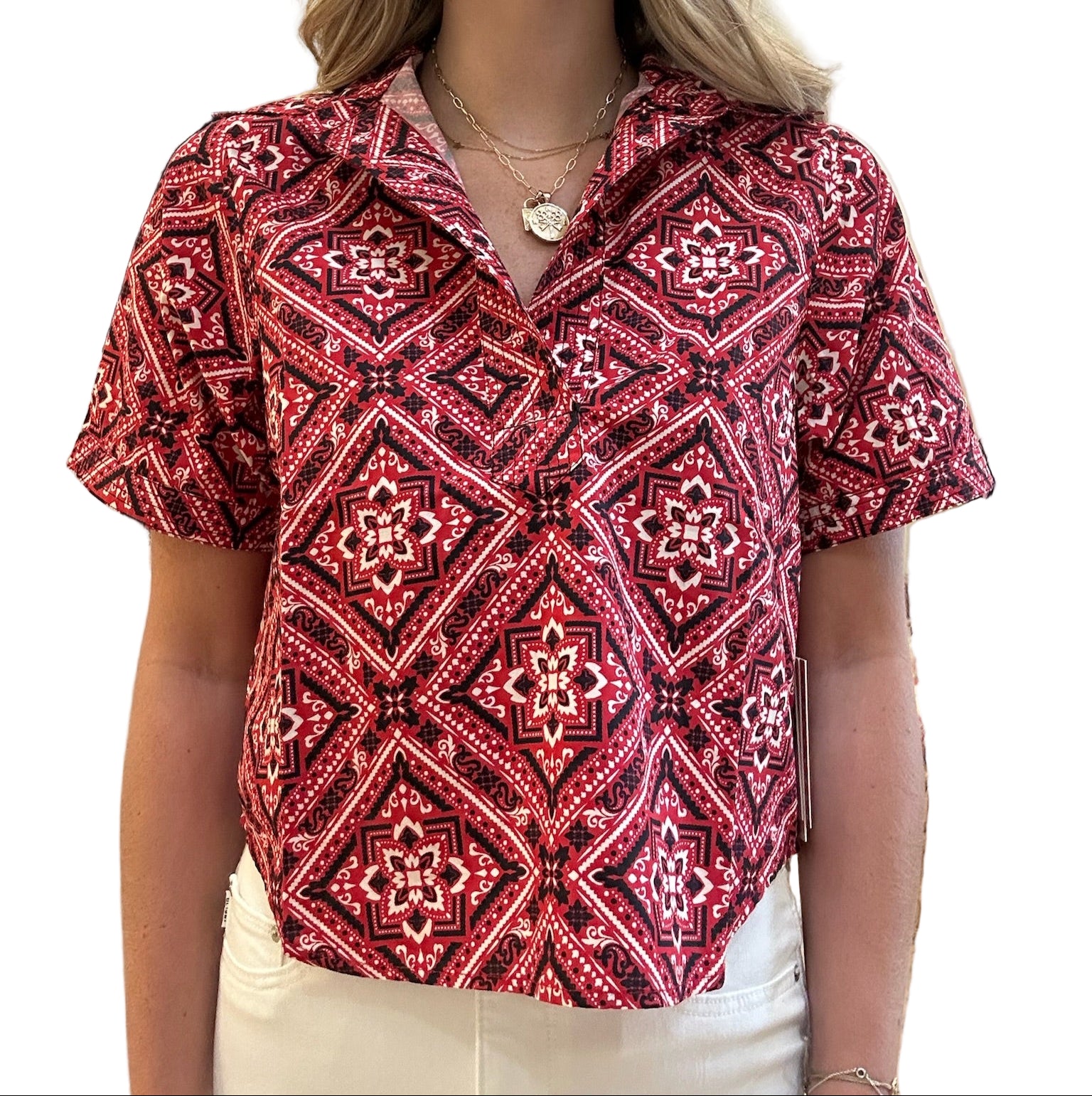 Never a Wallflower Split Neck Top Bandana - Red