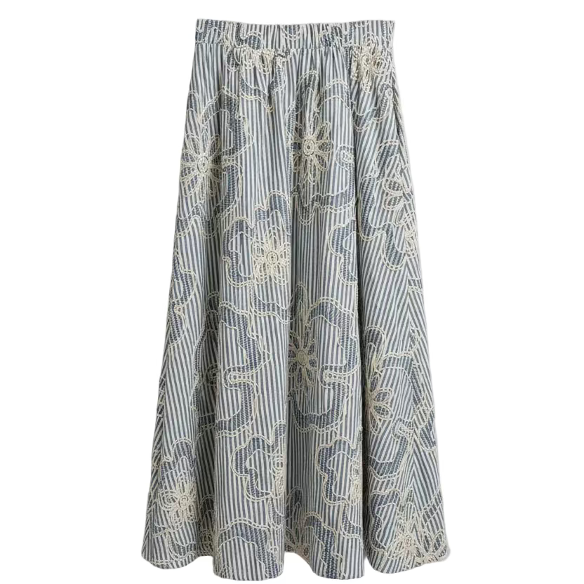 Floral Textured Embroidered Midi Skirt | Blue