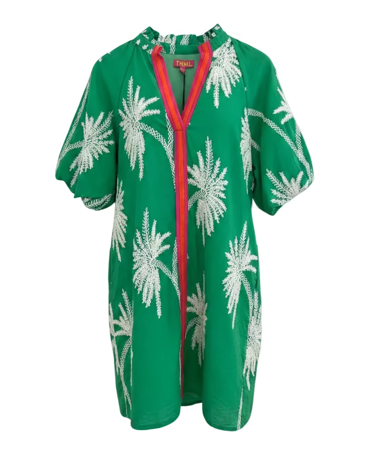 Short Sleeve Embroidered Dress | Green