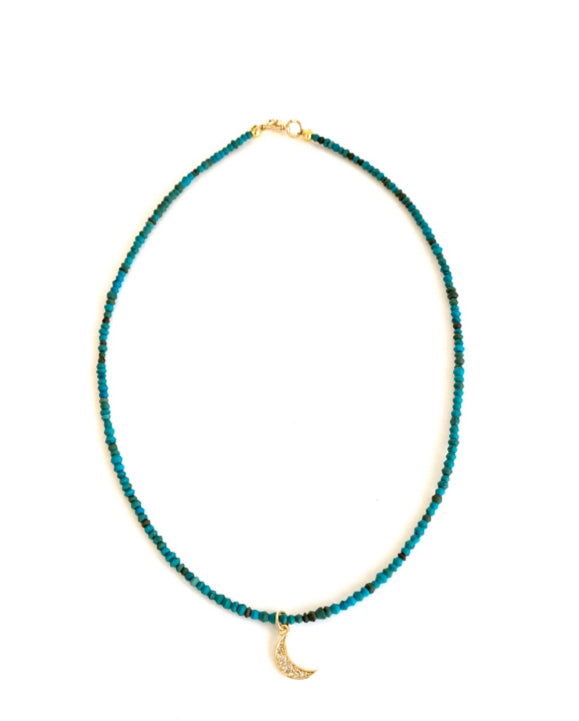 Dainty Turquoise  Necklace with Crescent Moon