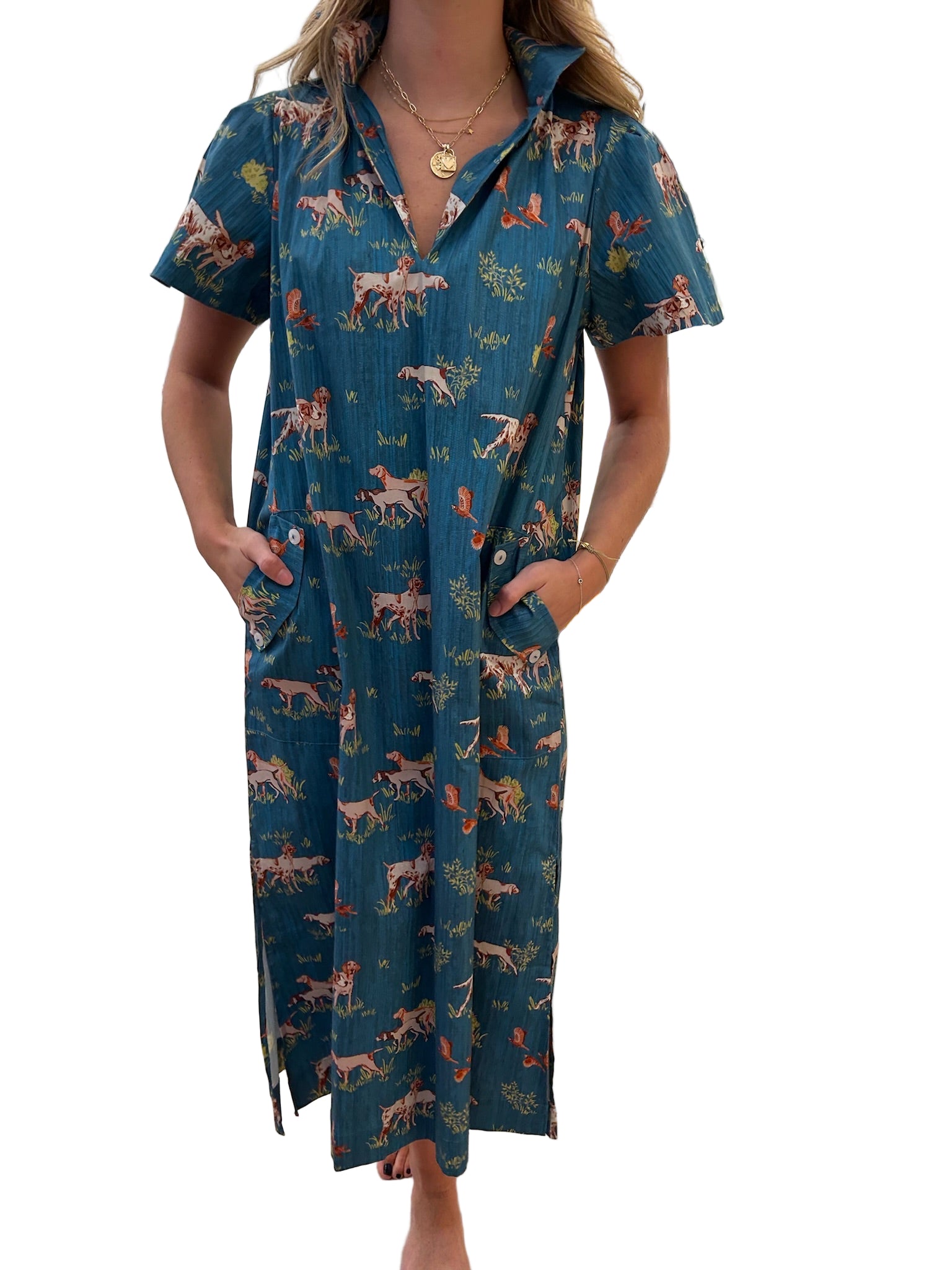 Holly Shae Gretchen Dress - Dogs on the Hunt in Blue