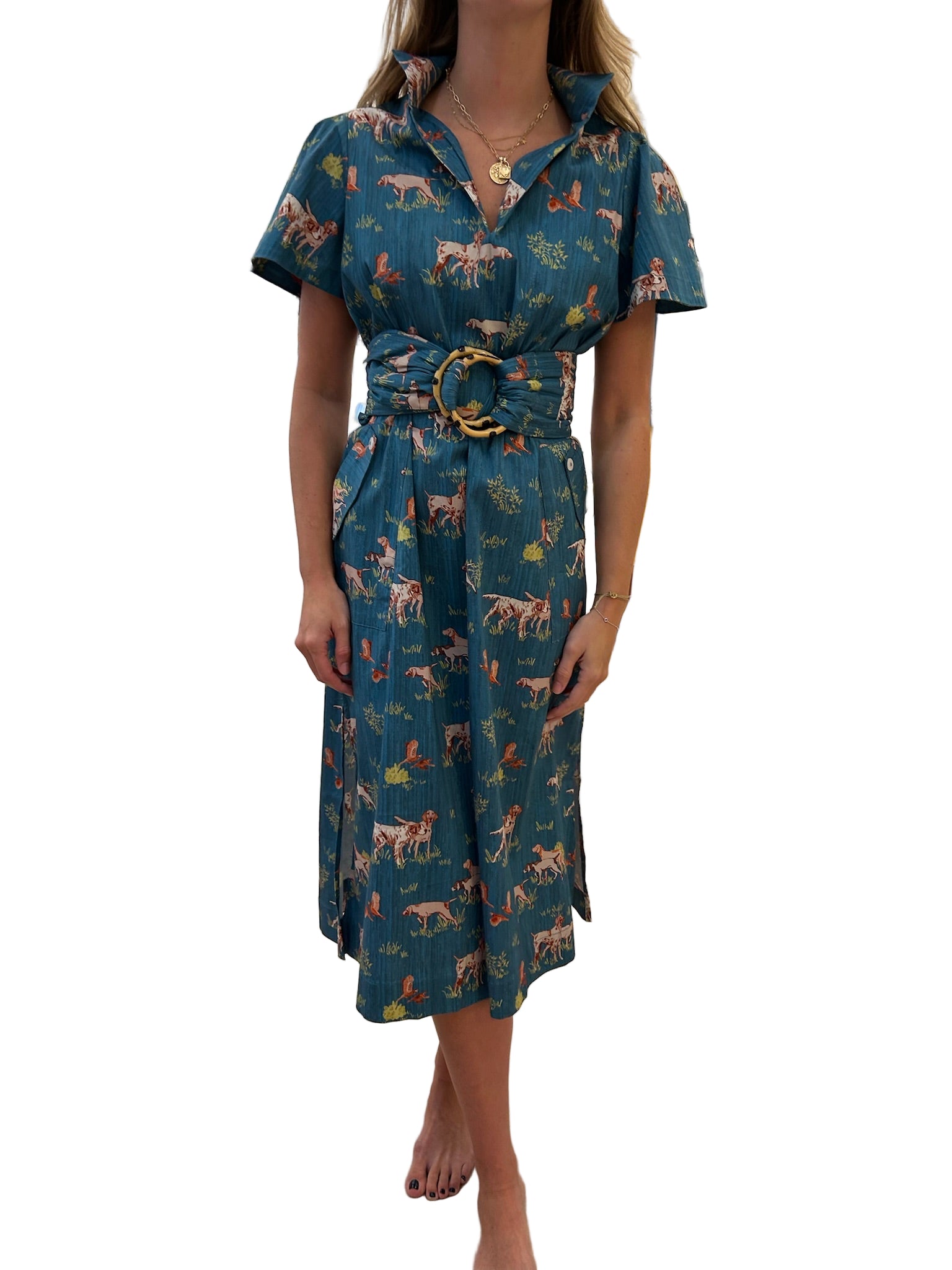 Holly Shae Gretchen Dress - Dogs on the Hunt in Blue