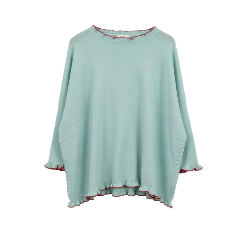 MER SEA Catalina Cotton Ruffle Sweater | Icicle Crimson Trim - One Size