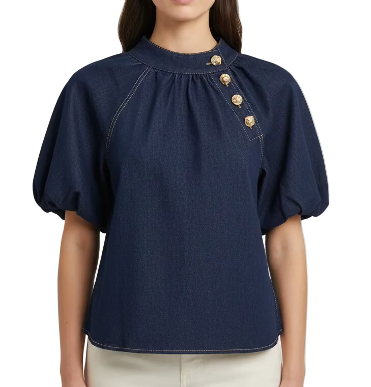 Puff Sleeve Denim Top