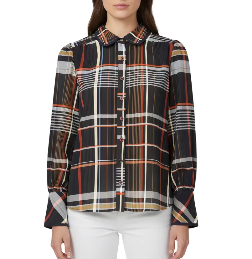 Long Sleeve Multicolored Plaid Button Down Top