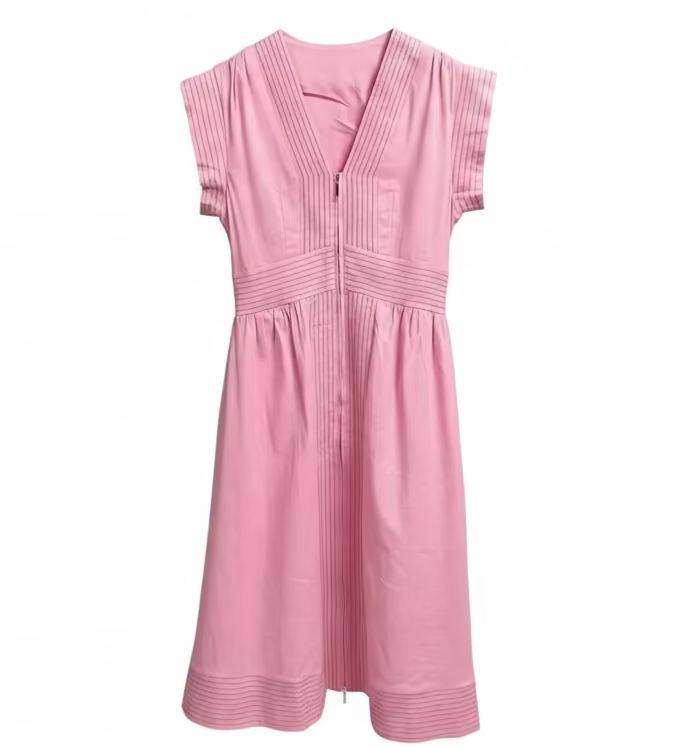 Short Sleeve Zipper Dress - Pink