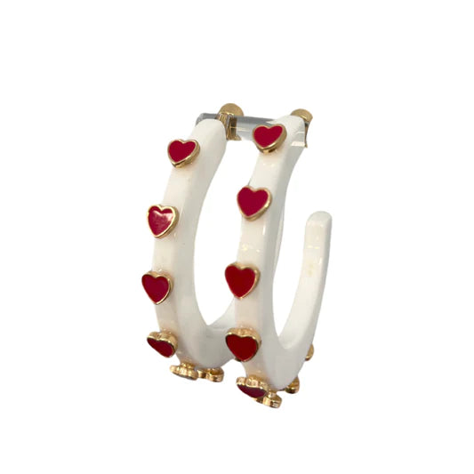 Heart Jeweled Hoops - (three colors)