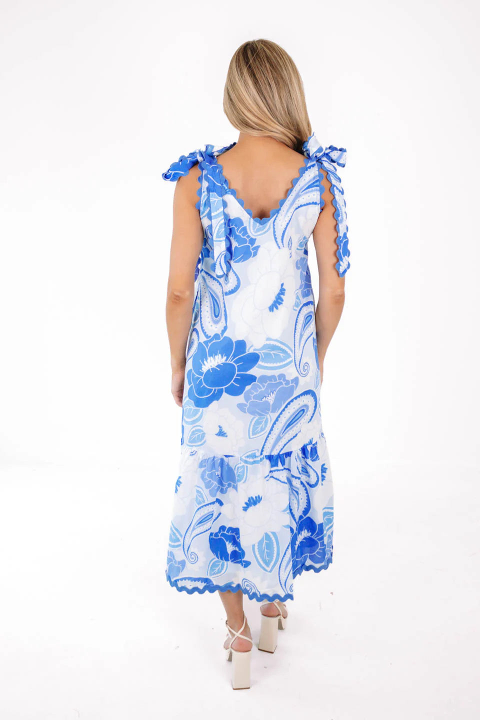 Delayney Ric Rac Midi Dress - Blue/White