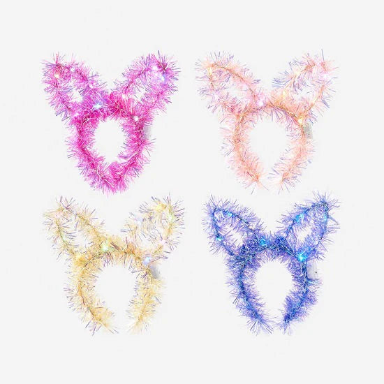 Tinsel Bunny Ear Lighted Headband - 4 Colors