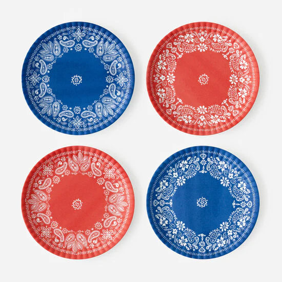 American Holiday Melamine "Paper" Plate 9"- Red & Blue (set of four)