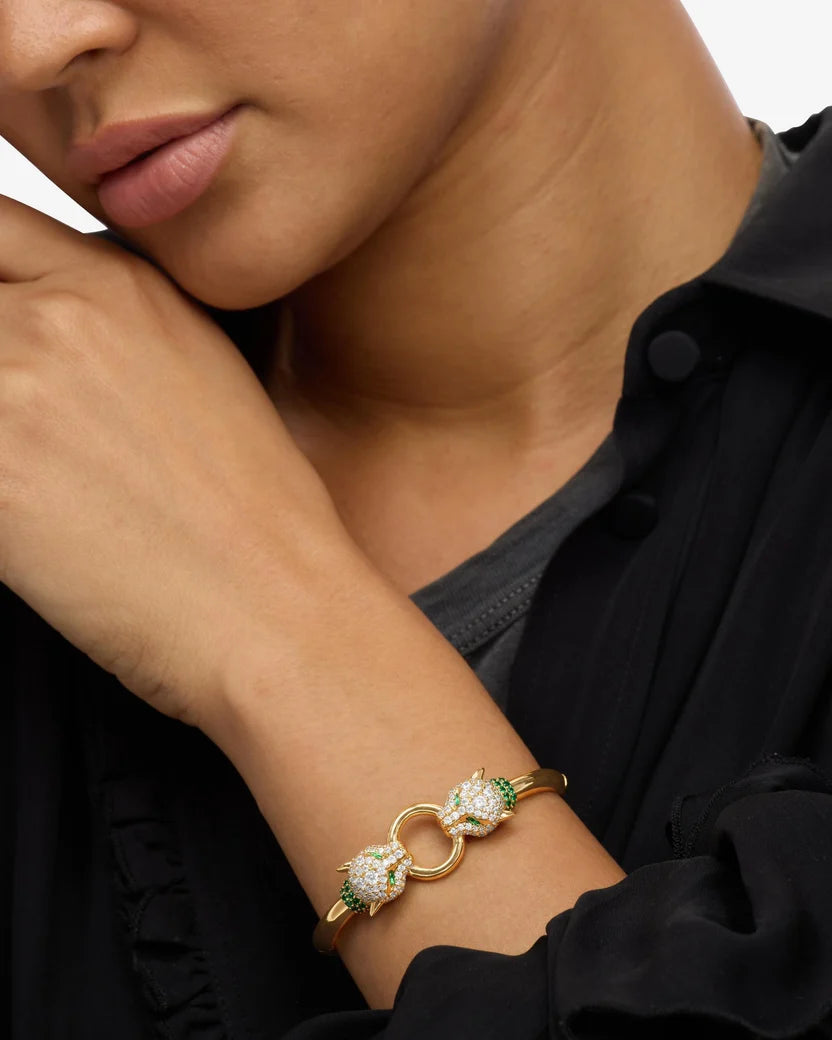 Melinda Maria Jaguar Tennis Cuff | Gold White Diamondettes