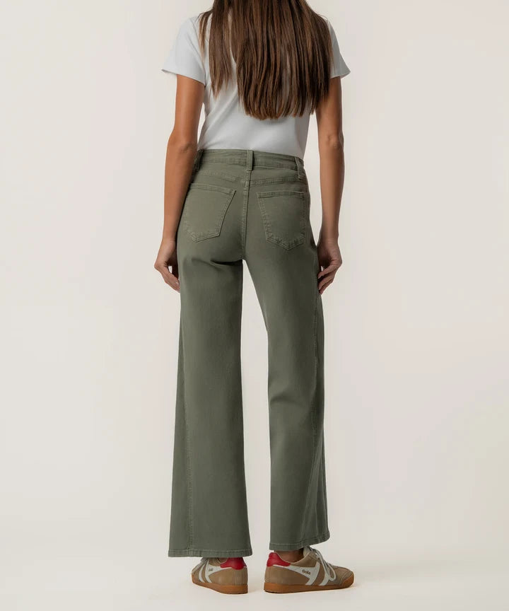 Kut from the Kloth Meg High Rise Wide Leg Side Panel - Juniper Green