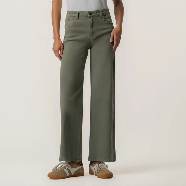 Kut from the Kloth Meg High Rise Wide Leg Side Panel - Juniper Green