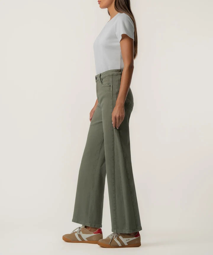 Kut from the Kloth Meg High Rise Wide Leg Side Panel - Juniper Green