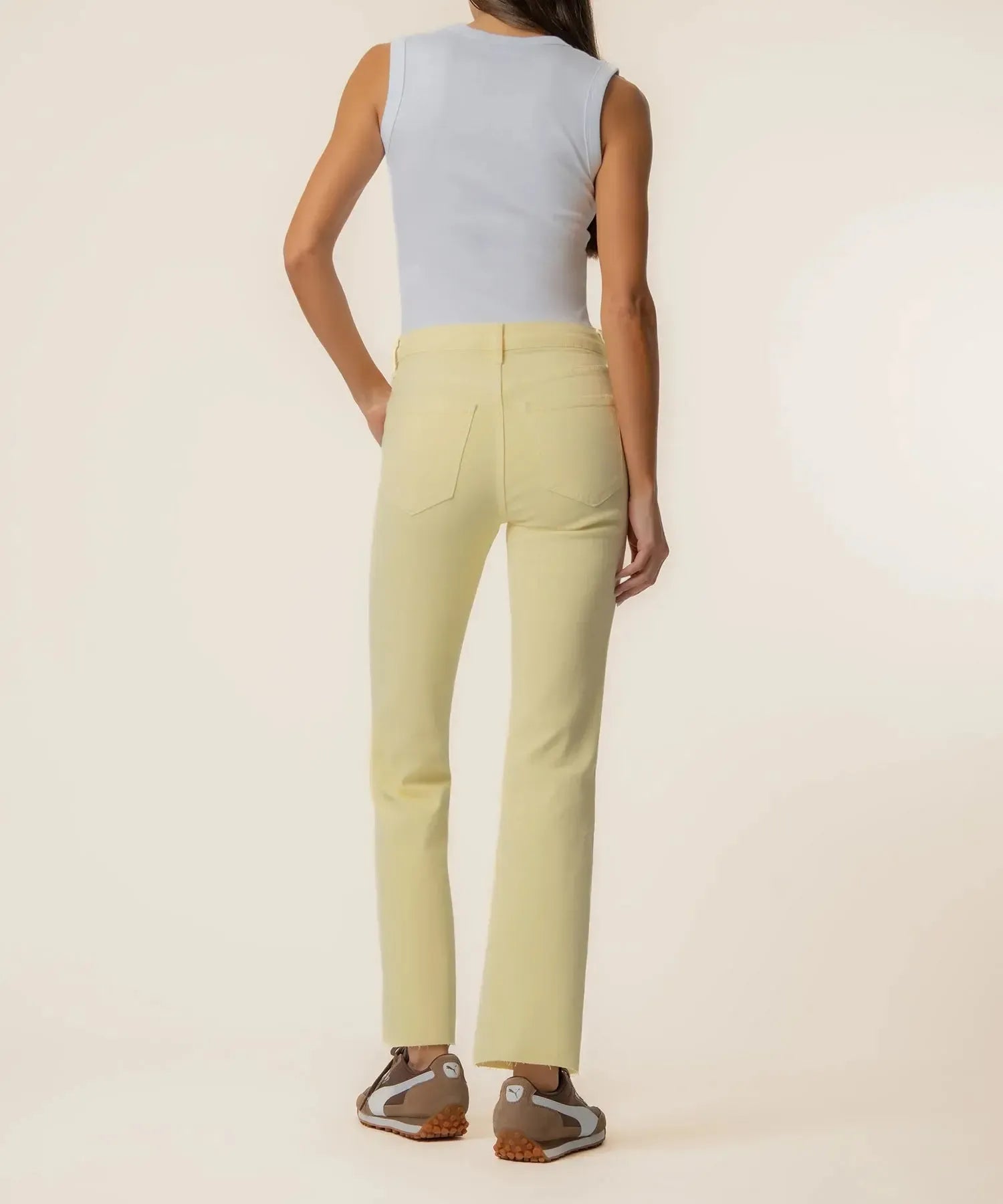 Kut from the Kloth Kelsey High Rise Ankle Flare with Raw Hem - Pastel Yellow