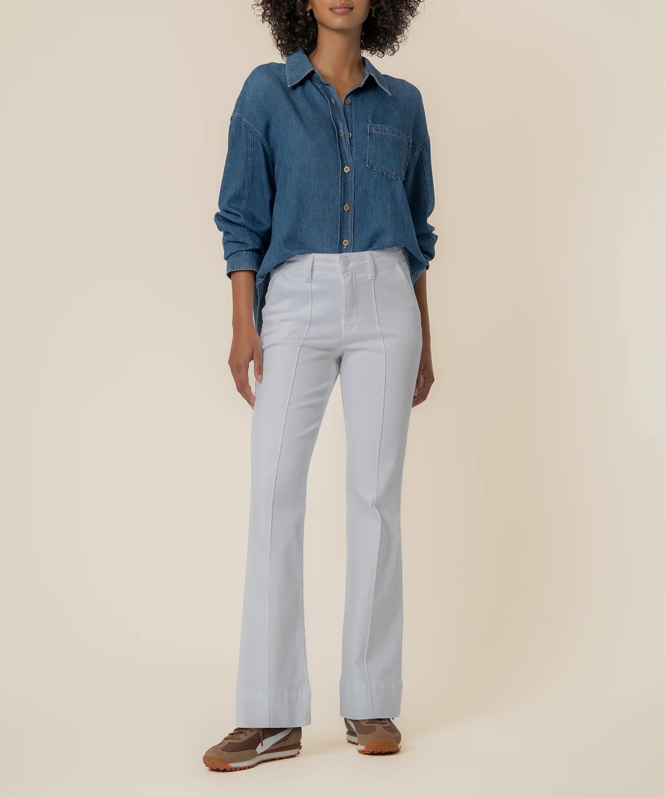 Stella High Rise Fab Ab Flare Front Pin Tuck - Optic White