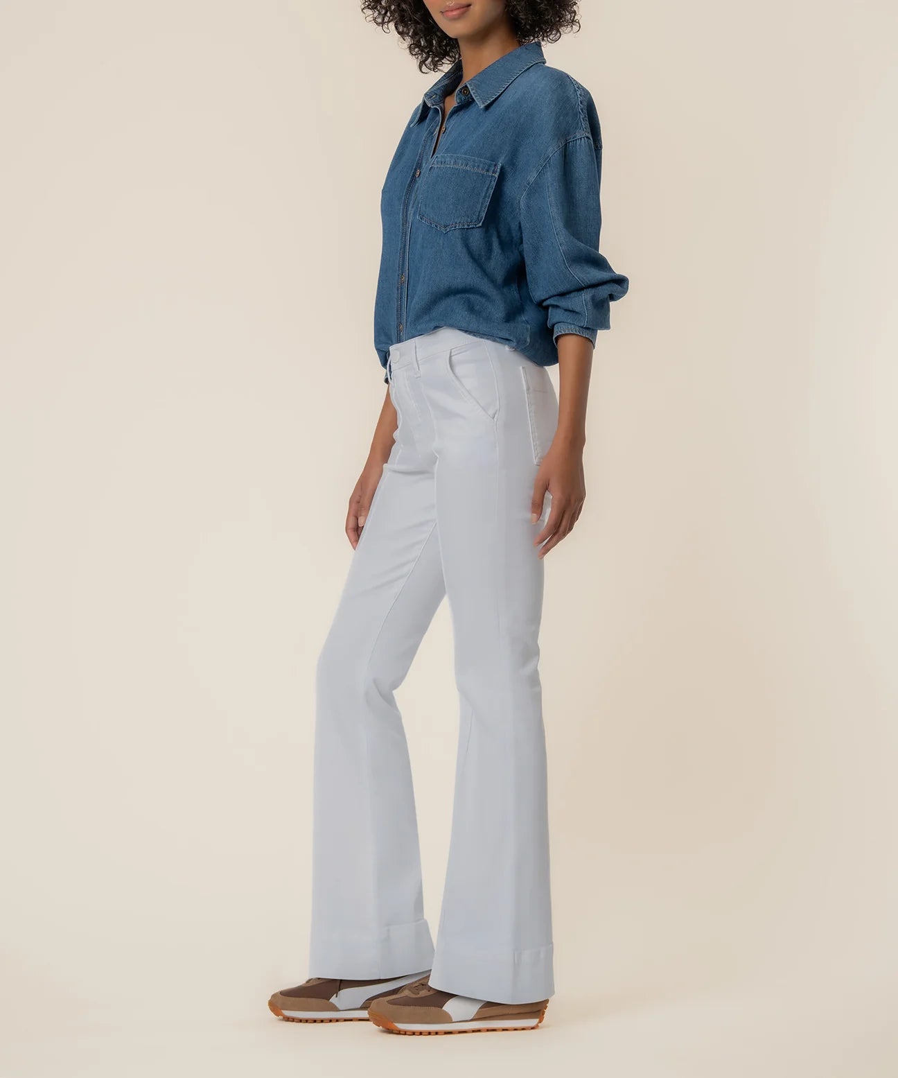 Stella High Rise Fab Ab Flare Front Pin Tuck - Optic White