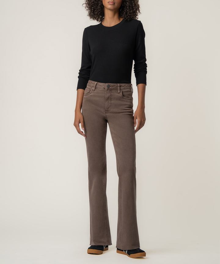 Kut from the Kloth Kelly High Rise Fab Ab Kick Flare Inset Leg | Mocha