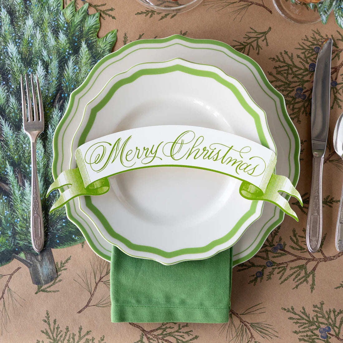 Moss Merry Christmas Banner Table Accent - Pack of 12