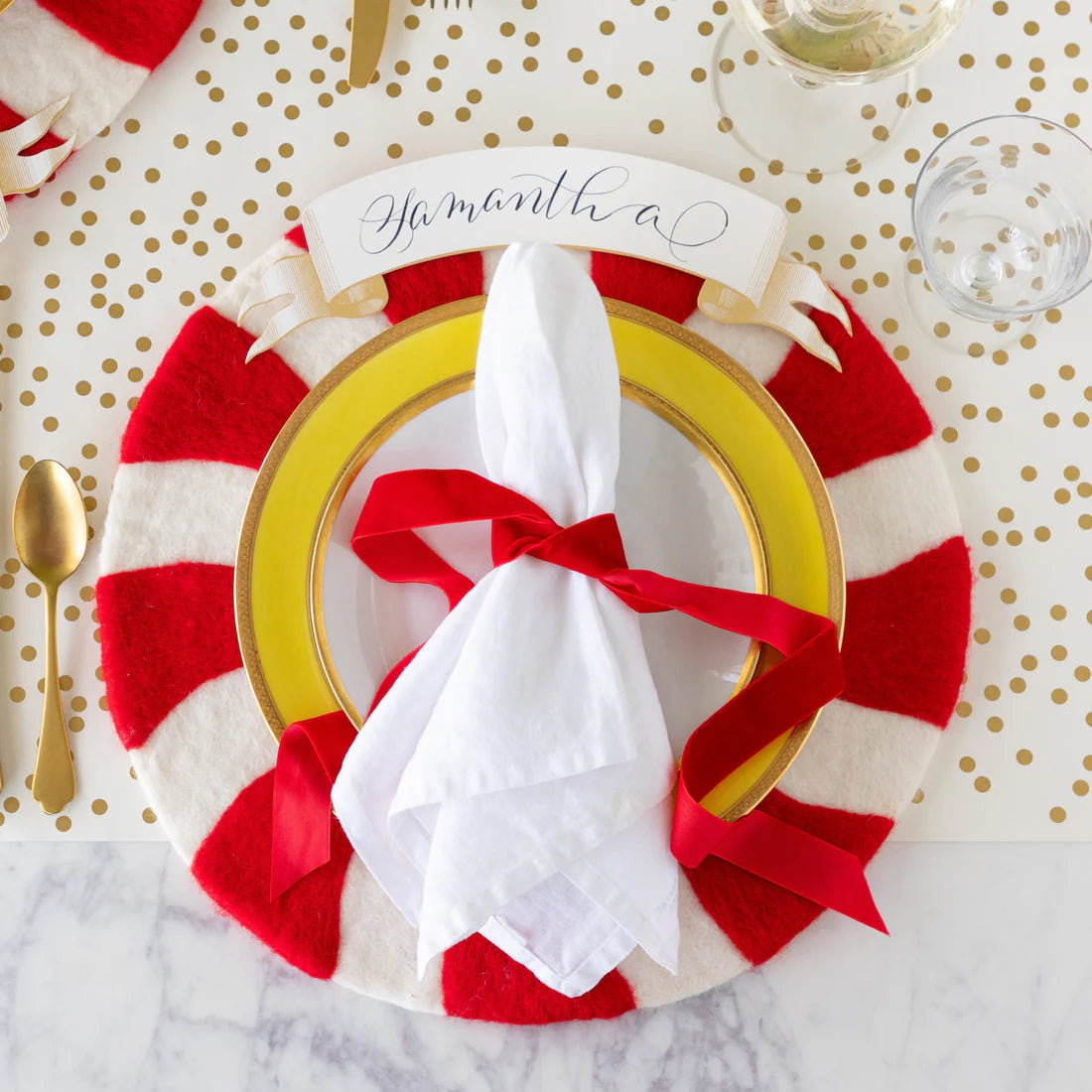 Red Felt Candy Stripe Placemat