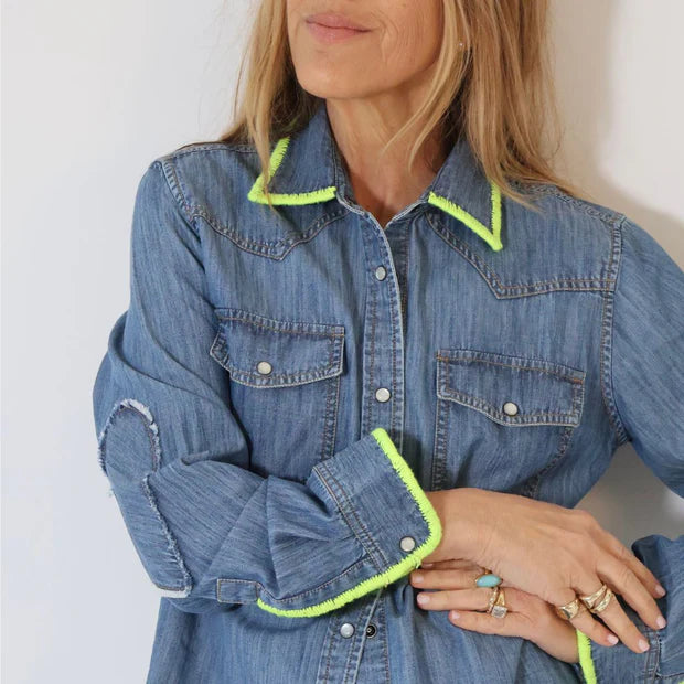 KERRI ROSENTHAL Pia Denim Western Shirt - True Denim
