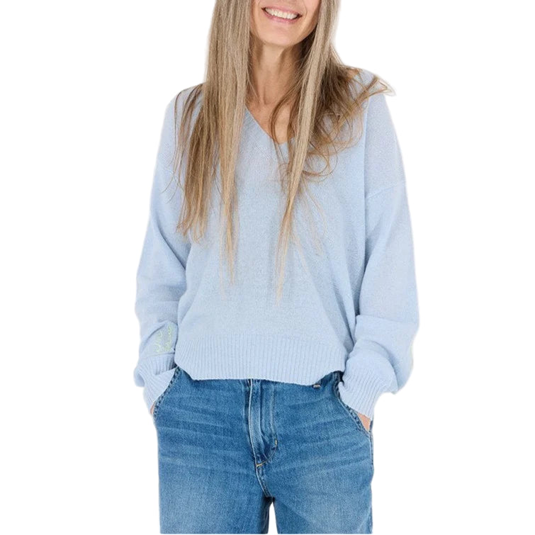 Kerri Rosenthal  Deep V Neck On and On Sweater - Steel Blue