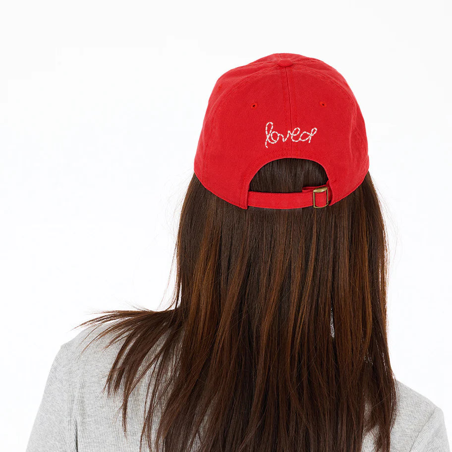 KERRI ROSENTHAL KR Imperfect Chenille Heart Hat - Cherri Red-White