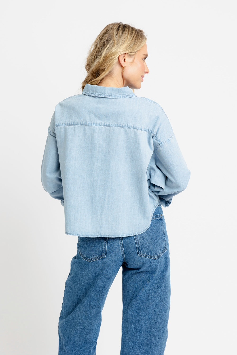 Karlie Chambray Denim Button Up Top